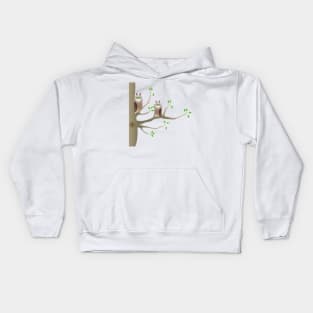Owls sitting on a tree on grey background. Kids Hoodie